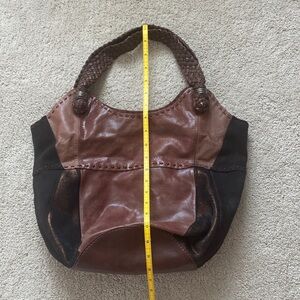 The Sak Two-Tone Brown Leather Shoulder Bag with Braided Handle